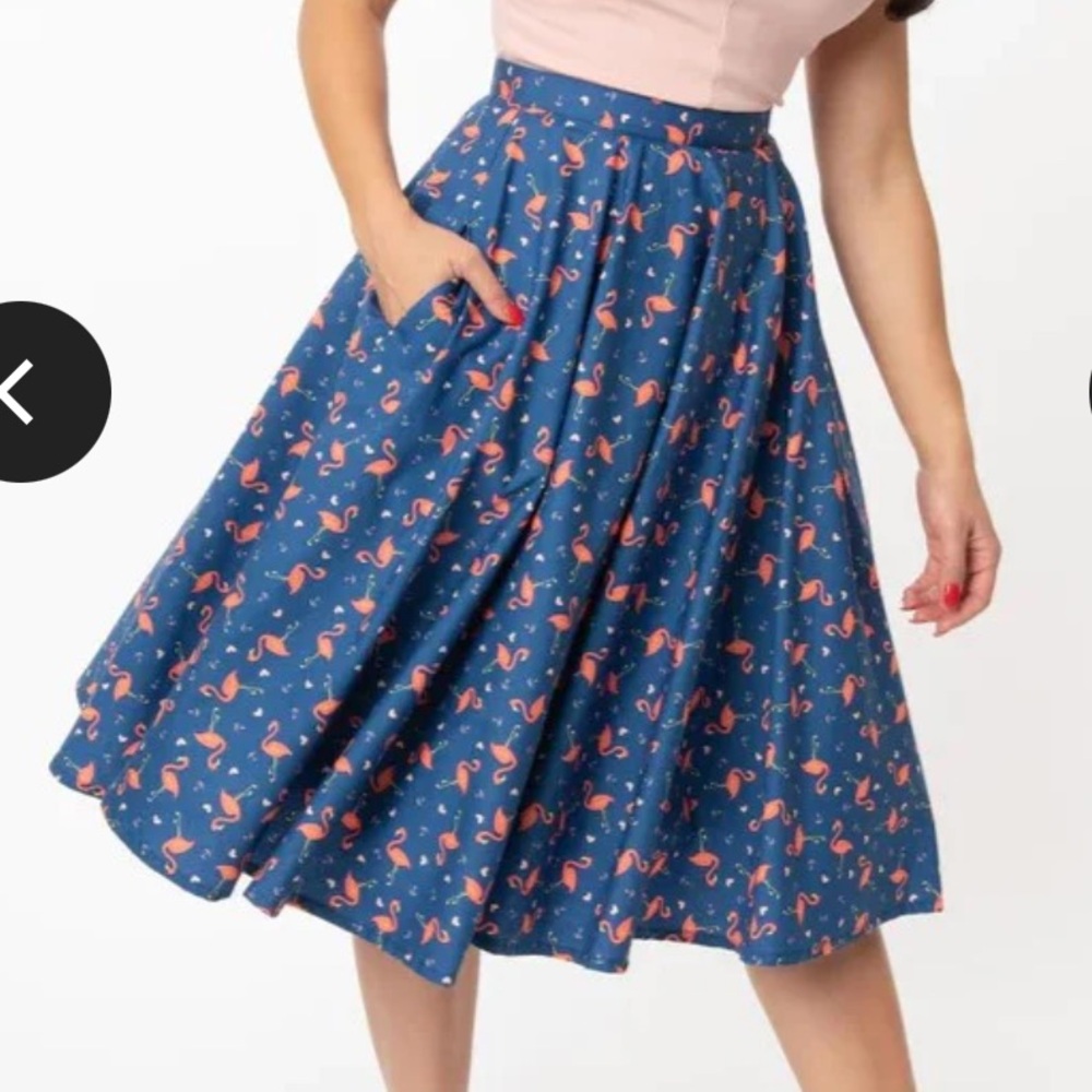 Magnolia Blue Skirt with Flamingo Pattern